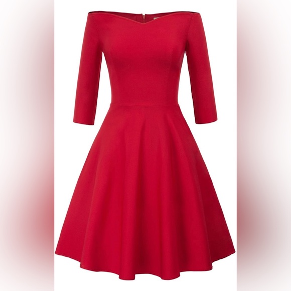 GRACE KARIN Women's Off Shoulder Pleated Flared A-line Cocktail Party Dress - Picture 2 of 10